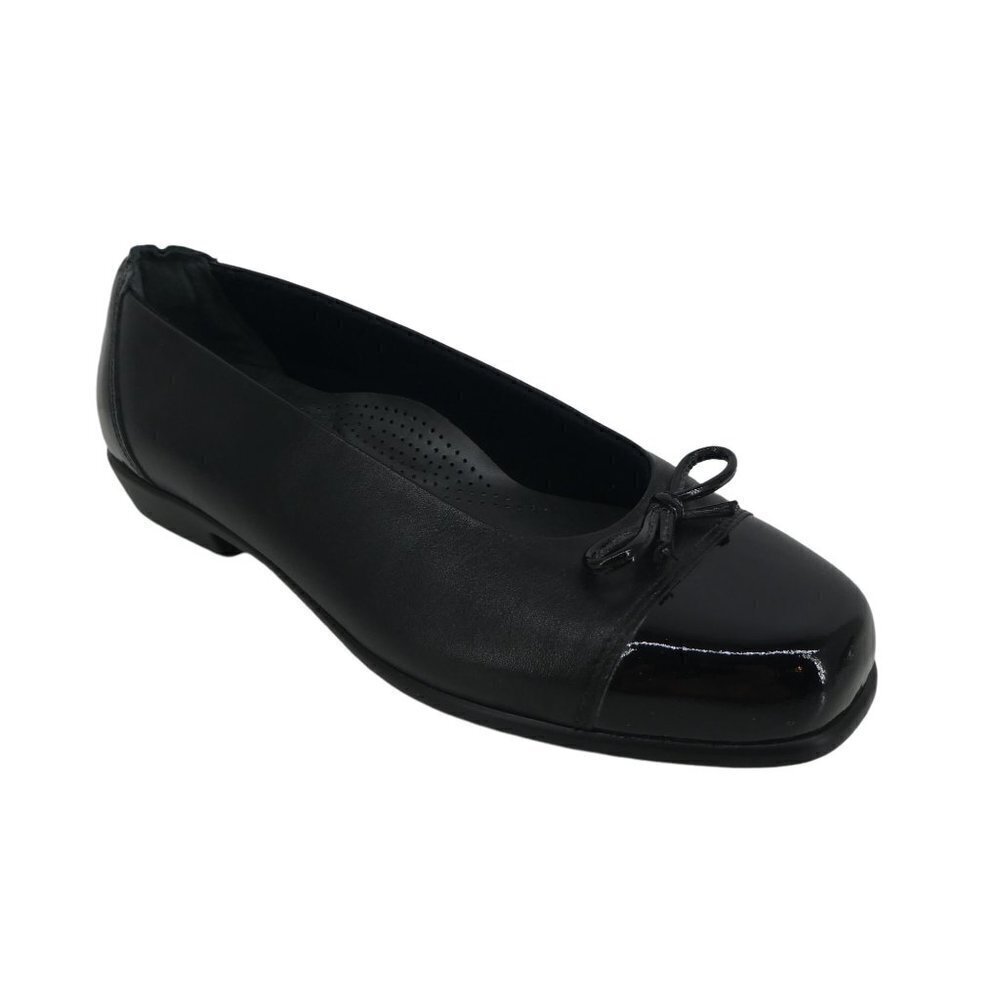 SAS Coco Black Leather Bow Tie Ballet‎ Flats Womens 6 Wide